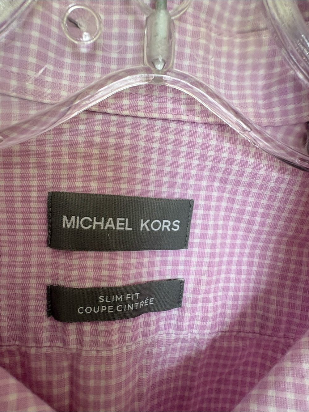 Michael Kors Men’s Slim Fit Pink Gingham Dress Shirt Size M 100% Cotton